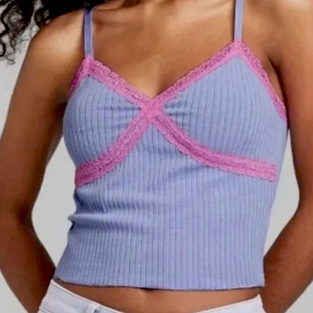 Purple Tank Top with Pink Lace Trim Wild Fable 💜
